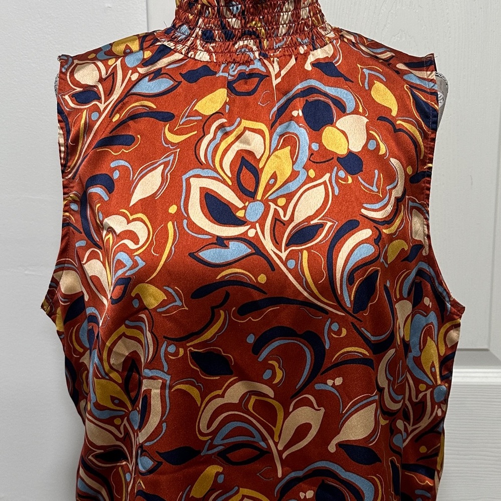 SHEIN Rust Floral Sleeveless Blouse